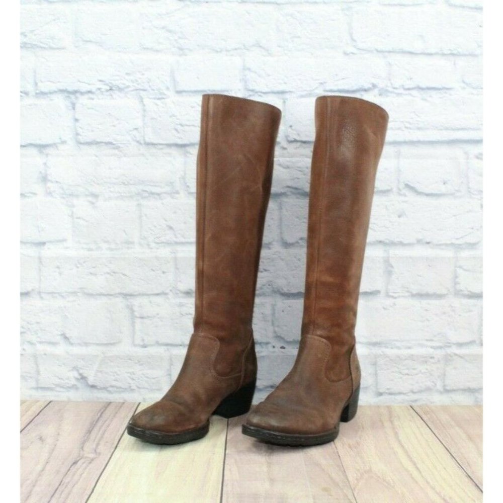 Born Bitsi in Canoe II Brown Leather 16" Tall Riding Boots Size 6.5 - Picture 1 of 12